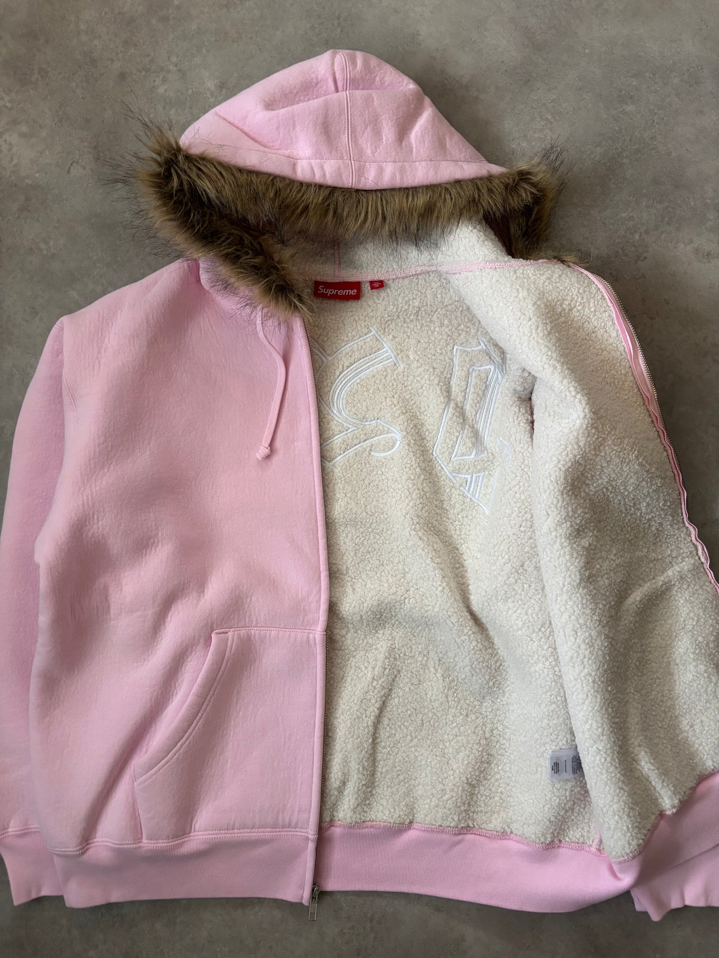Supreme Faux Fur Zip Up Hooded Sweatshirt (Str. L)