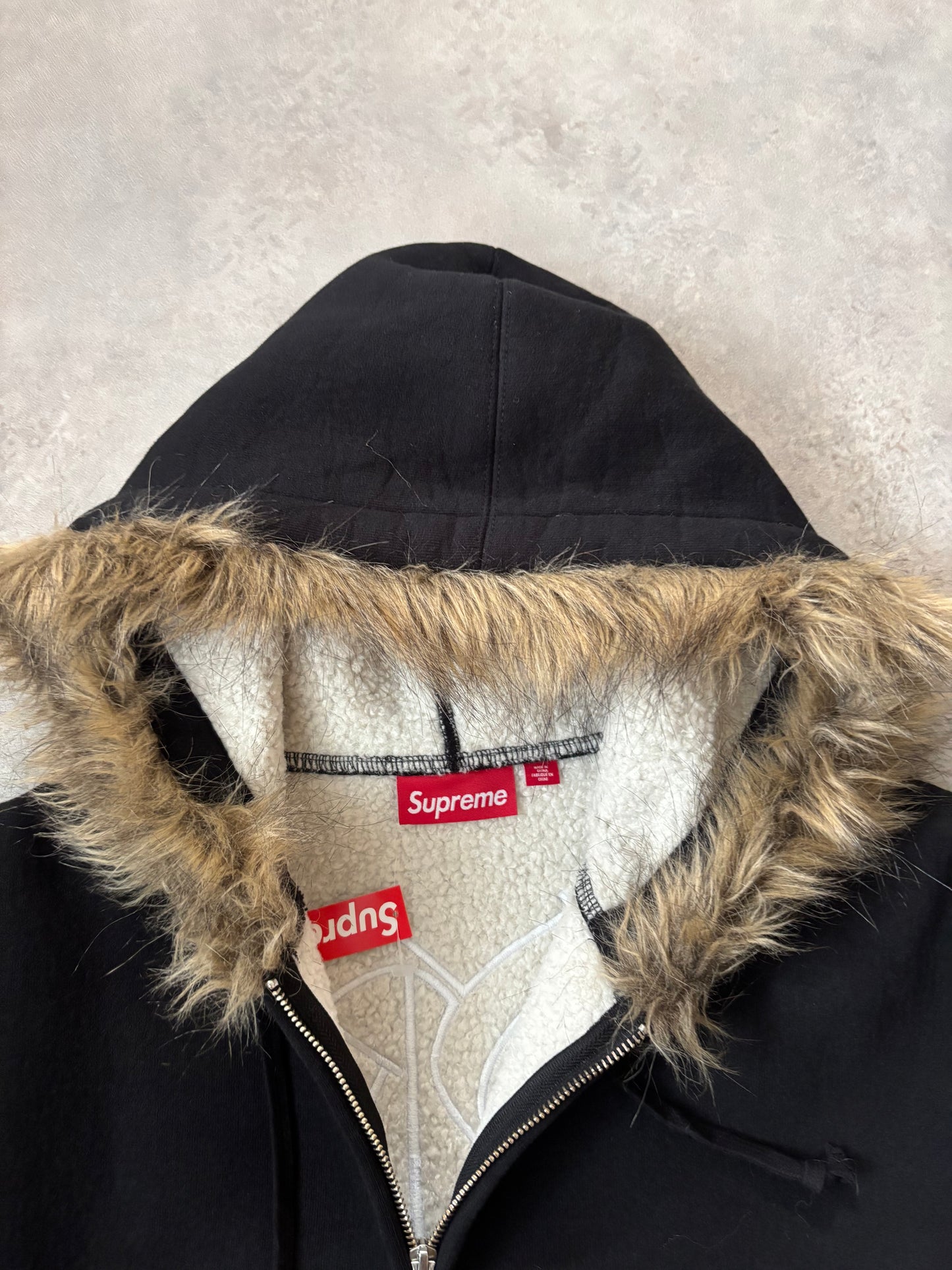Supreme Faux Fur Zip Up Hooded Sweatshirt (Str. M)