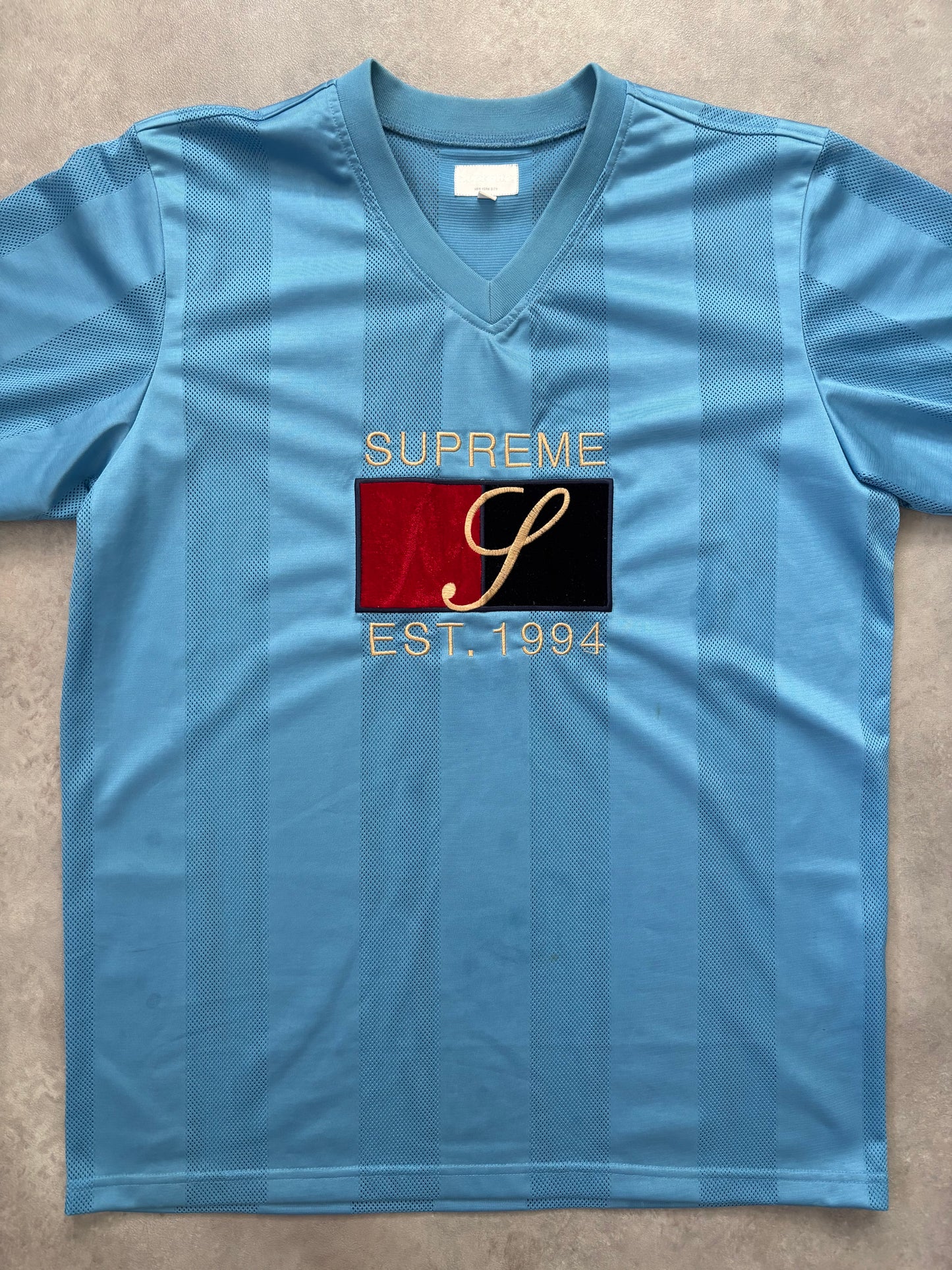 Supreme Velvet Logo Mesh Stripe Top (Str. M)