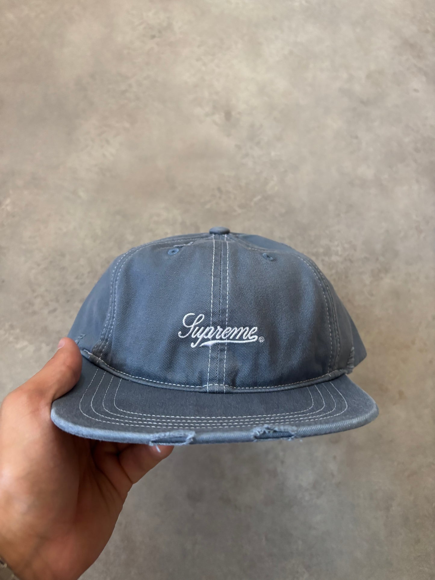 Supreme Distressed Script 6-Panel Cap