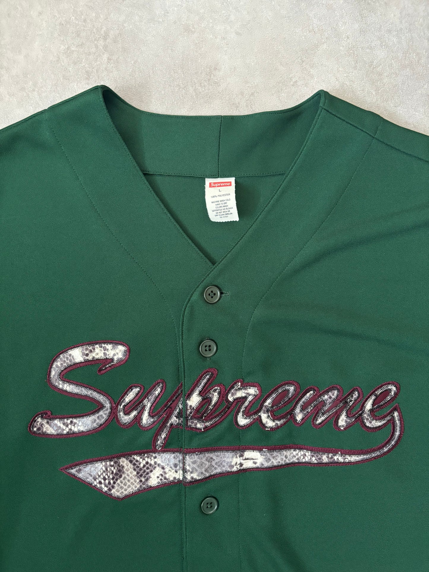 Supreme Snake Script Logo Baseball Jersey (Str. L)
