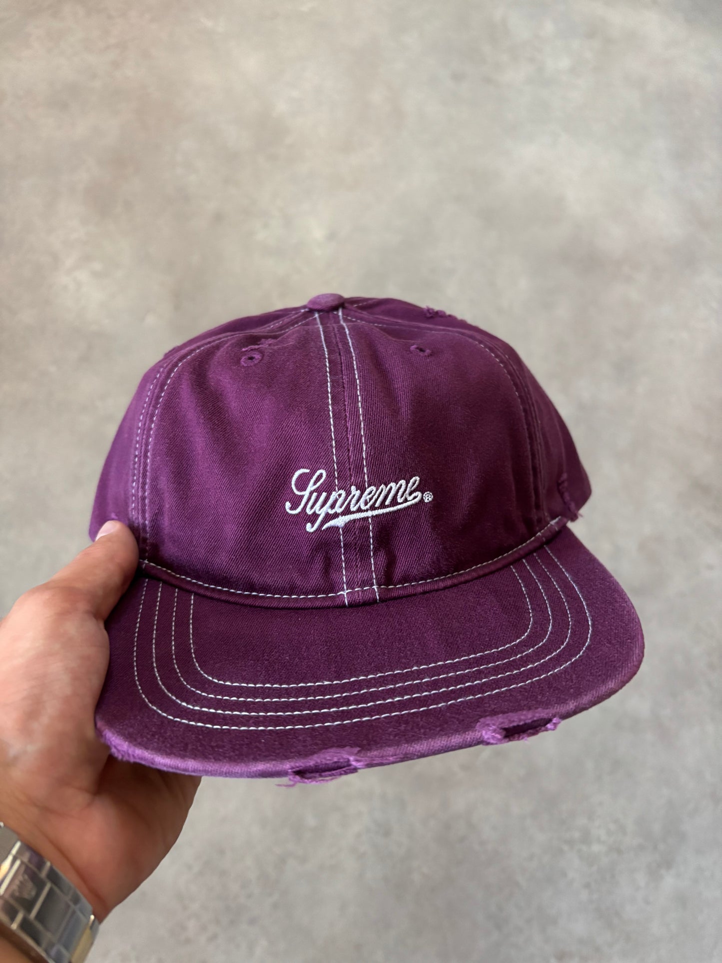Supreme Distressed Script 6-Panel Cap