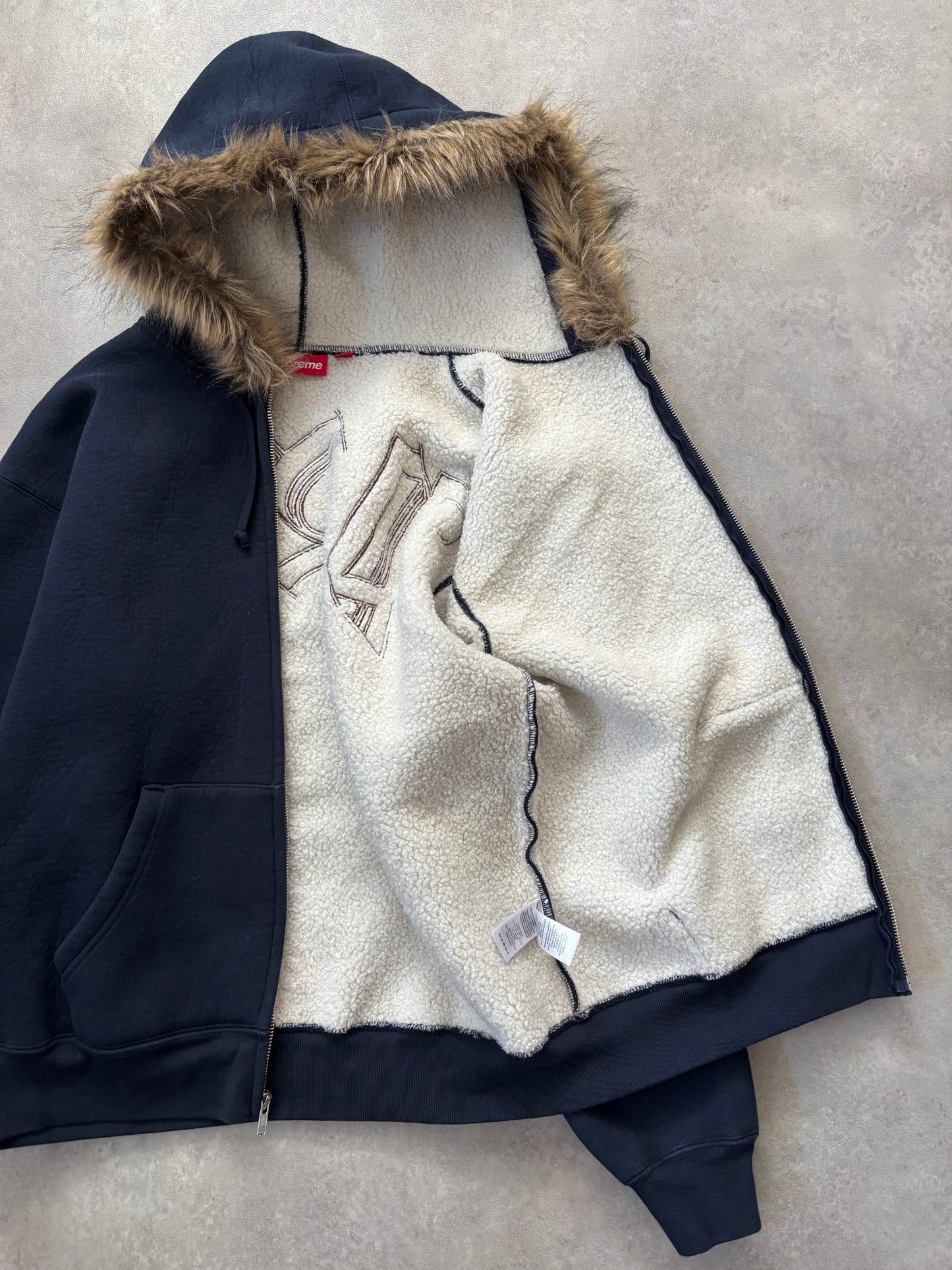 Supreme Faux Fur Zip  Up Hooded Sweatshirt (Str. S)