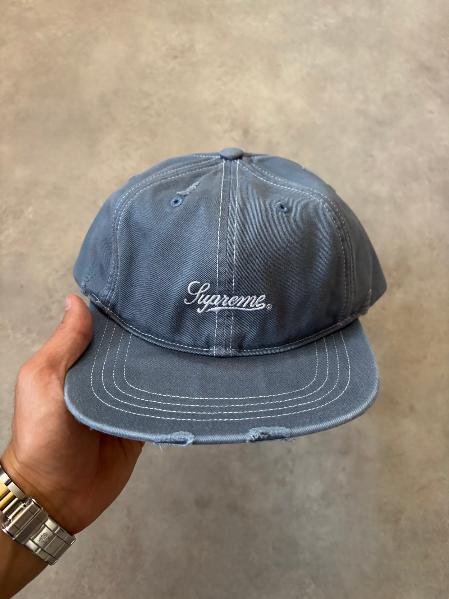 Supreme Distressed Script 6-Panel Cap