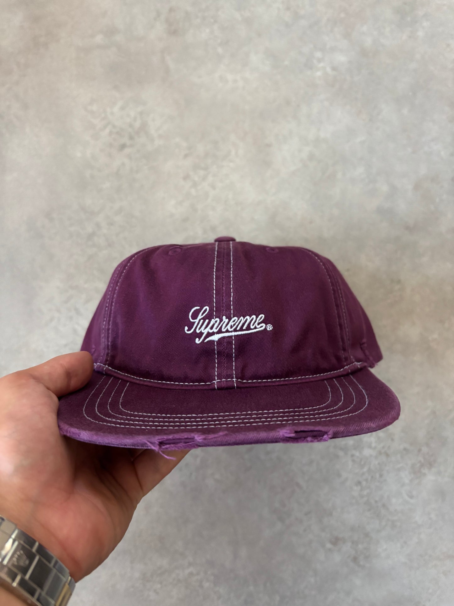 Supreme Distressed Script 6-Panel Cap