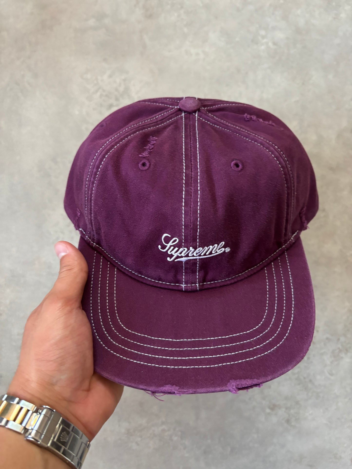 Supreme Distressed Script 6-Panel Cap