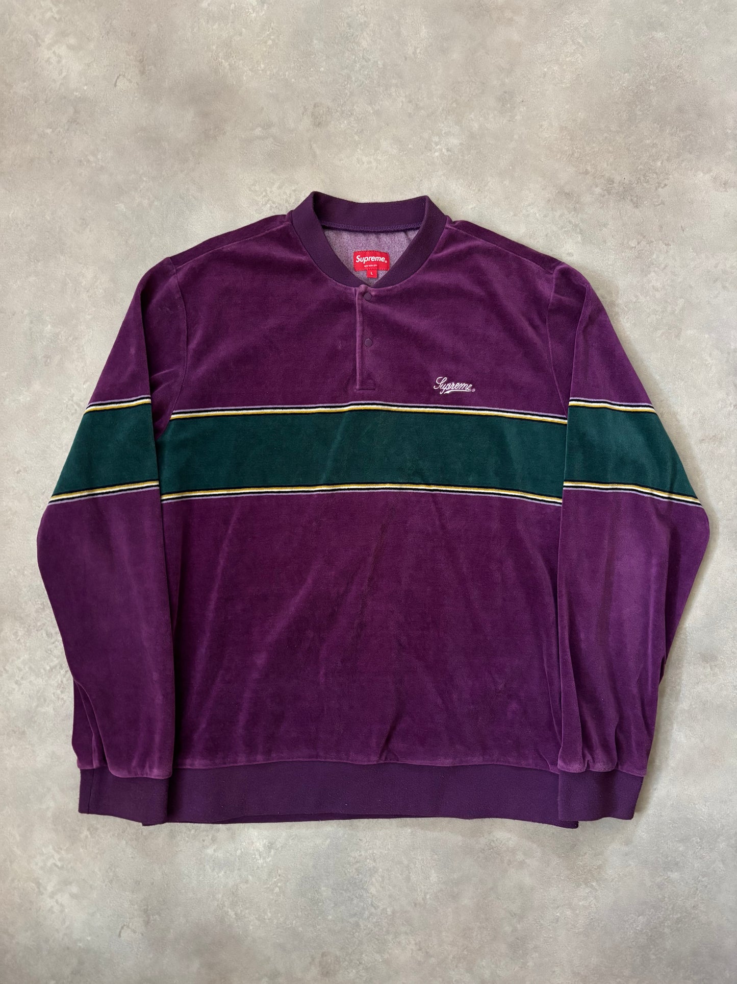 Supreme Stripe Velour Raglan L/S Polo (Str. L)