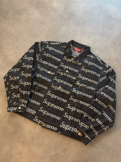 Supreme Jacquard Logos Denim Trucker Jacket (Str. L)
