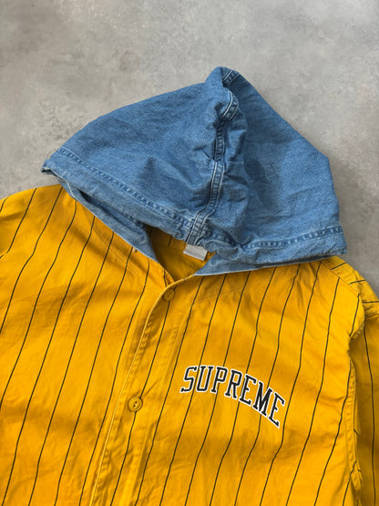 Supreme Denim Hooded Baseball Shirt (Str. L)