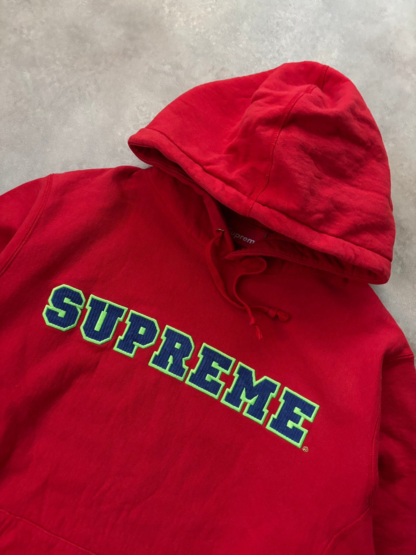 Supreme Cord Collegiate Logo Hooded Sweatshirt (Str. L)