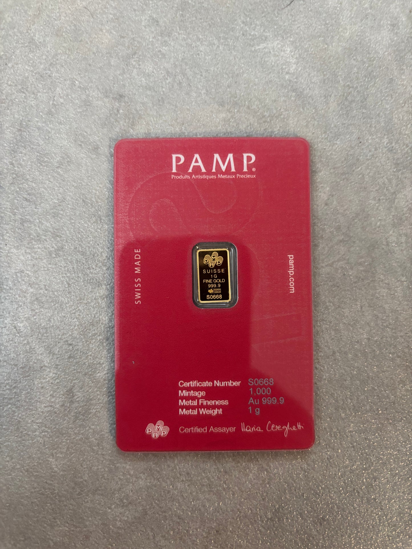 Supreme x Pamp Suisse 1g Gold Bar
