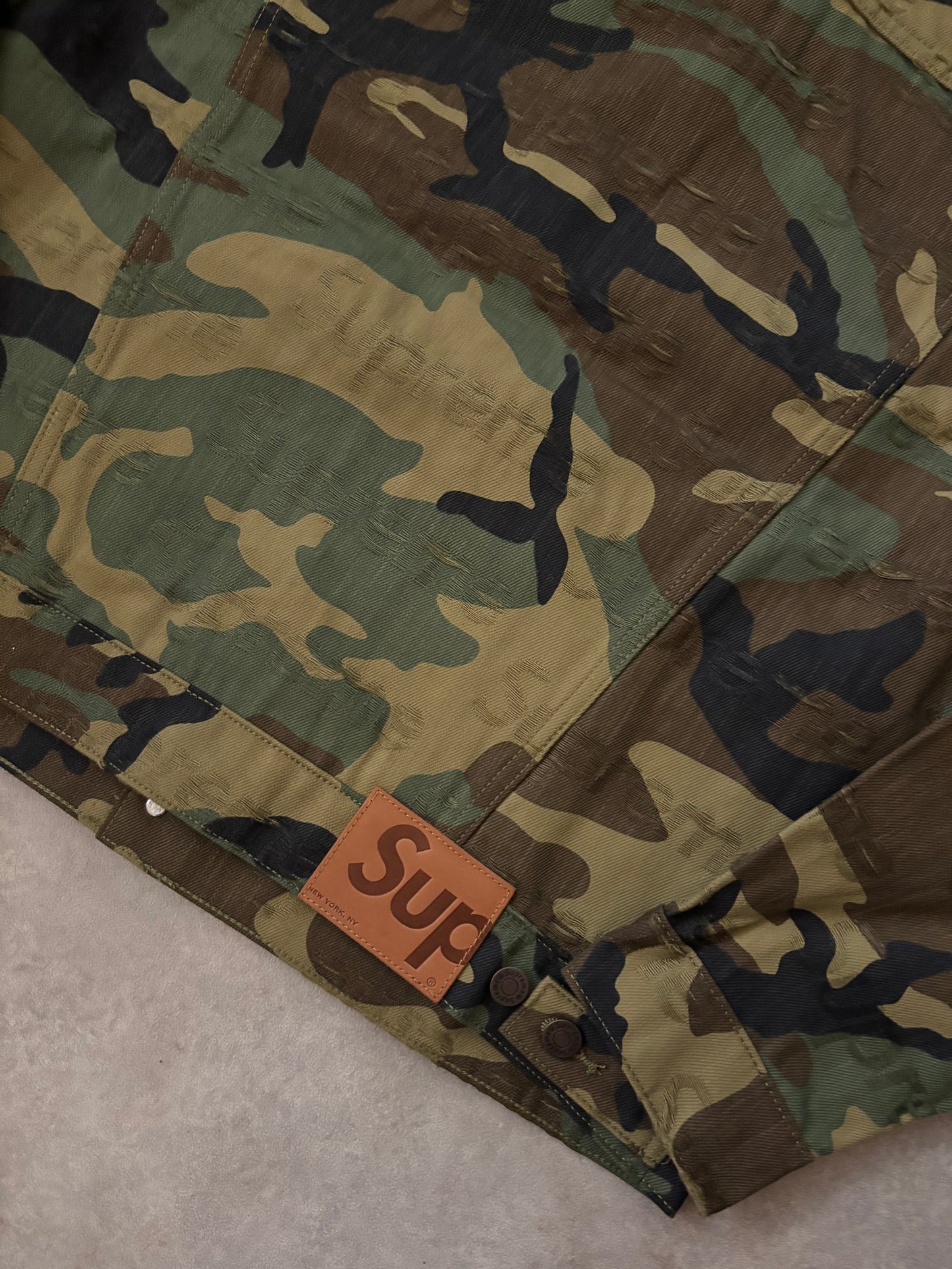 Supreme Jacquard Logos Denim Trucker Jacket