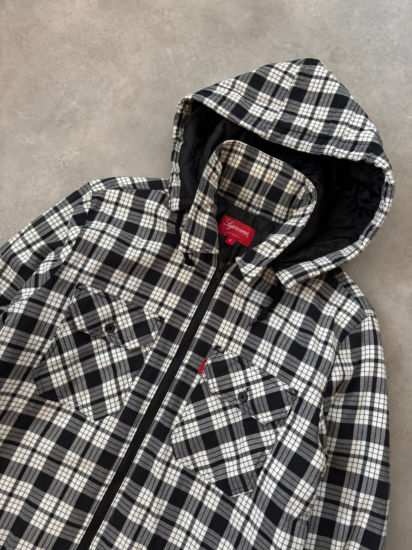 Supreme Lined Zip Up Hooded Flannel Shirt (Str. S)