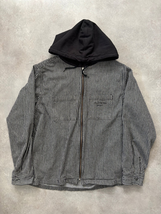 Supreme Hooded Stripe Denim Zip Up Shirt (Str. L)