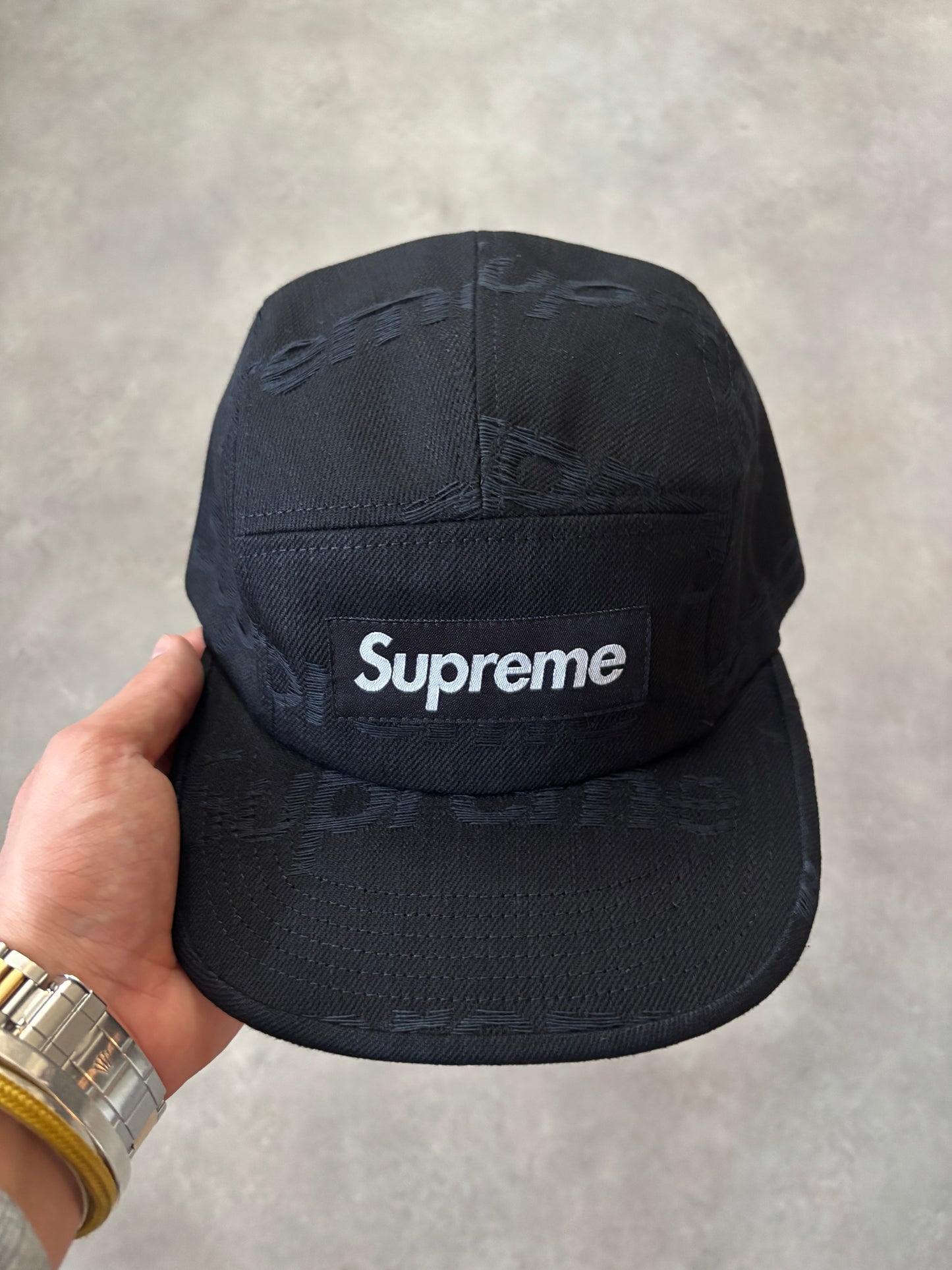 Supreme Jacquard Logos Denim Camp Cap