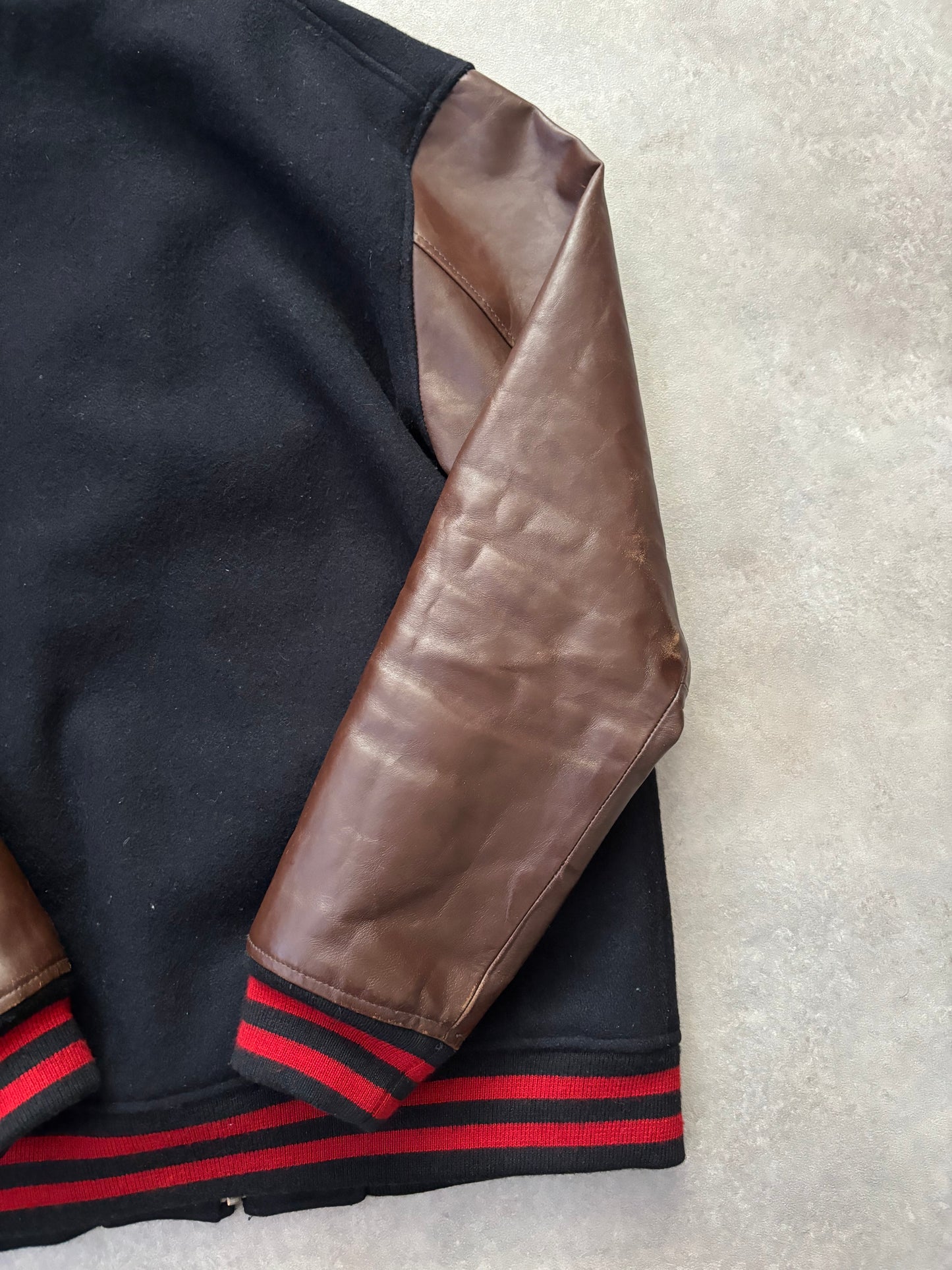 Supreme Hooded Varsity Leather Sleeve Jacket (Str. L)