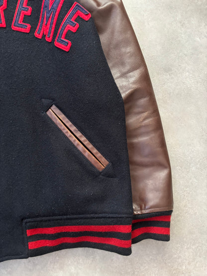 Supreme Hooded Varsity Leather Sleeve Jacket (Str. L)