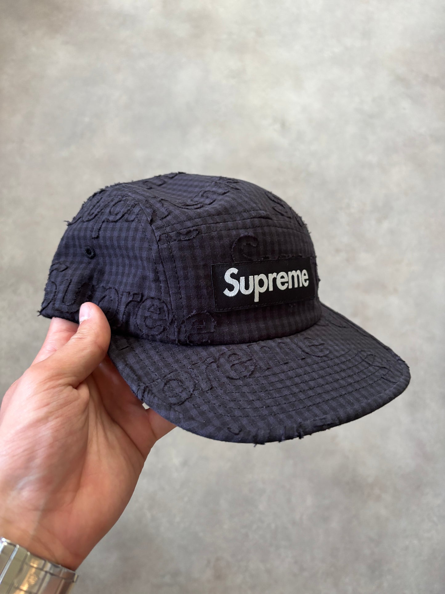 Supreme Monogram Gingham Camp Cap