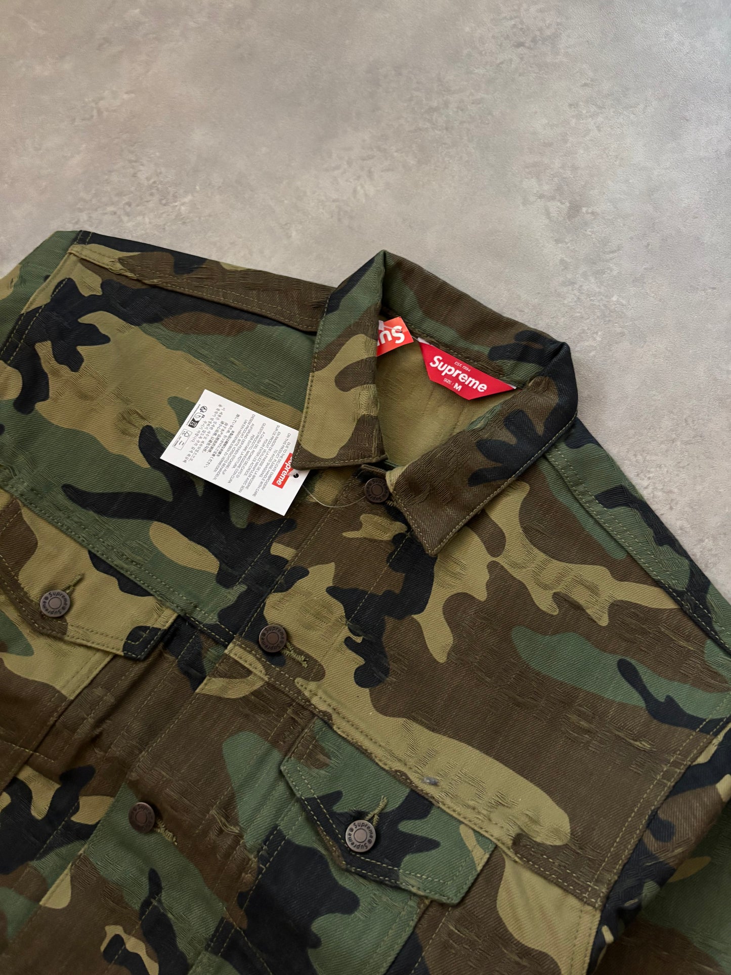Supreme Jacquard Logos Denim Trucker Jacket