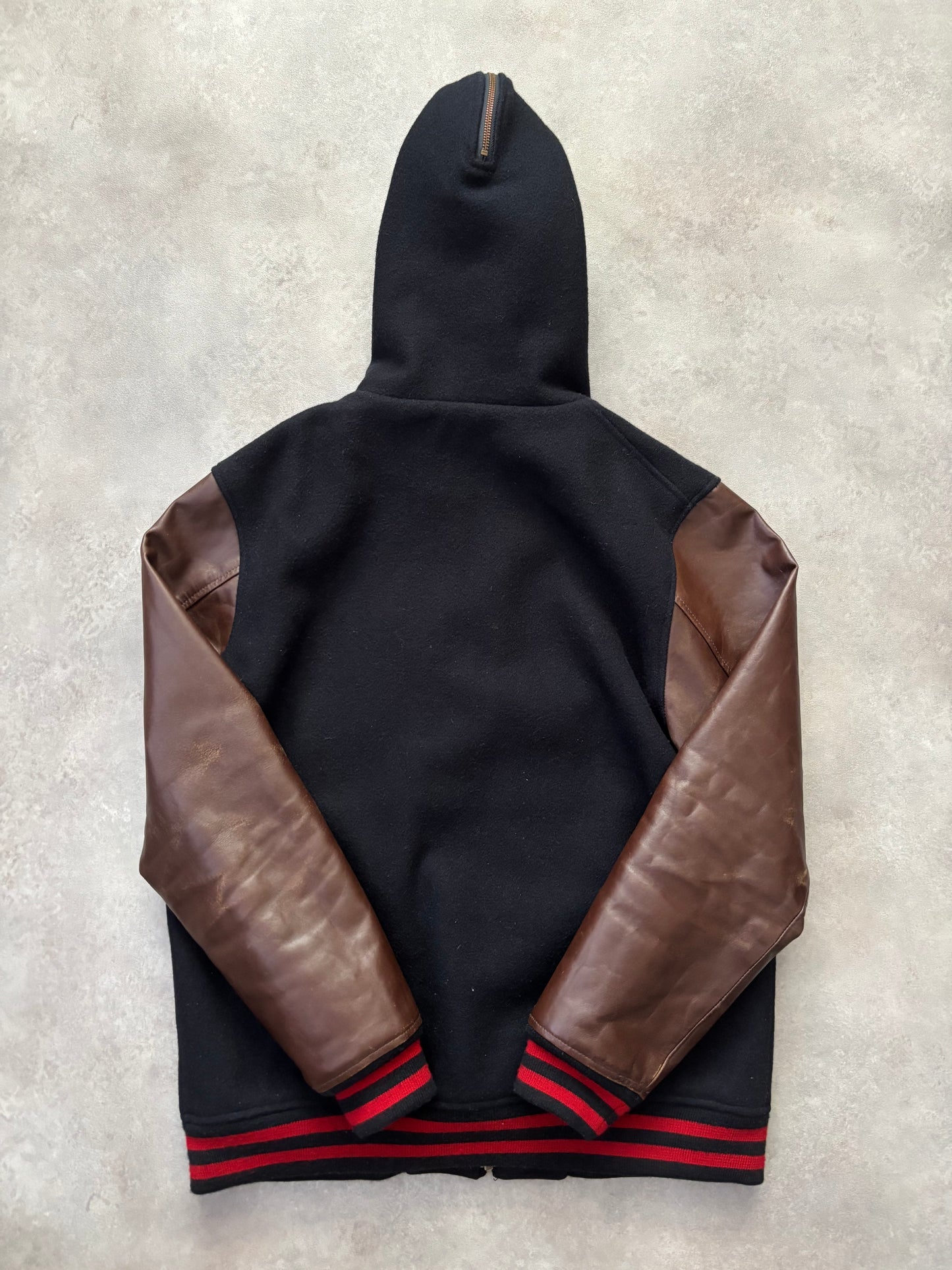 Supreme Hooded Varsity Leather Sleeve Jacket (Str. L)