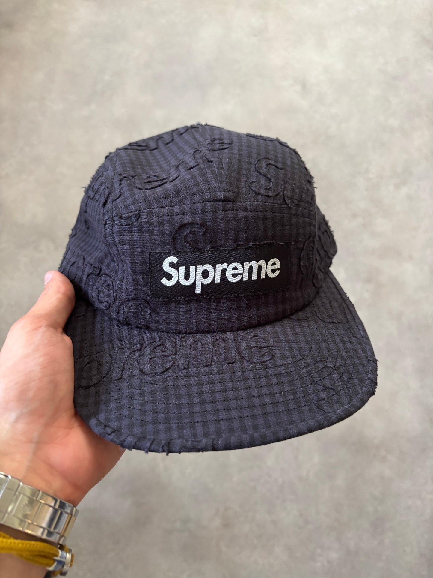 Supreme Monogram Gingham Camp Cap