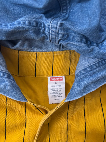 Supreme Denim Hooded Baseball Shirt (Str. L)