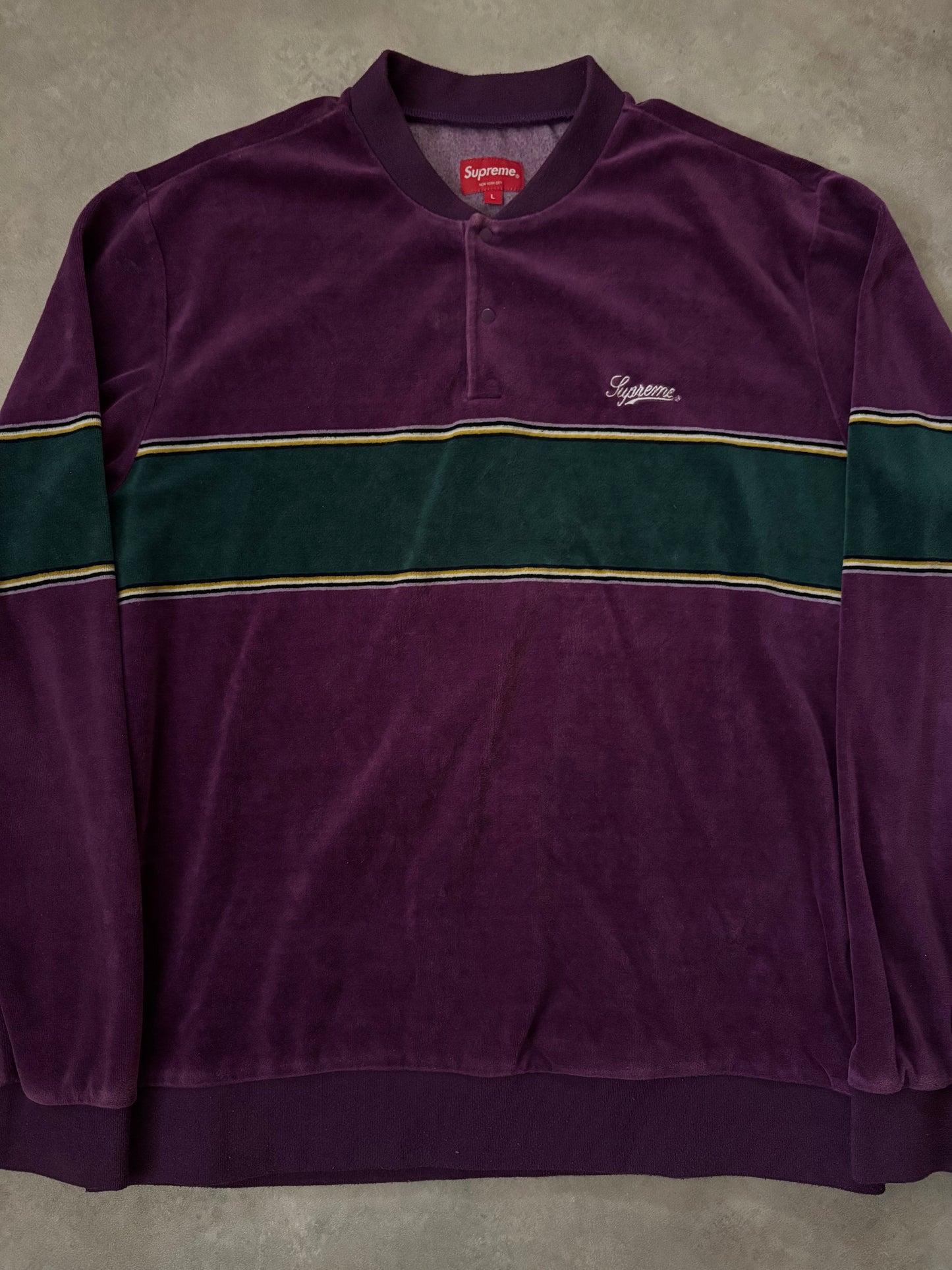 Supreme Stripe Velour Raglan L/S Polo (Str. L)