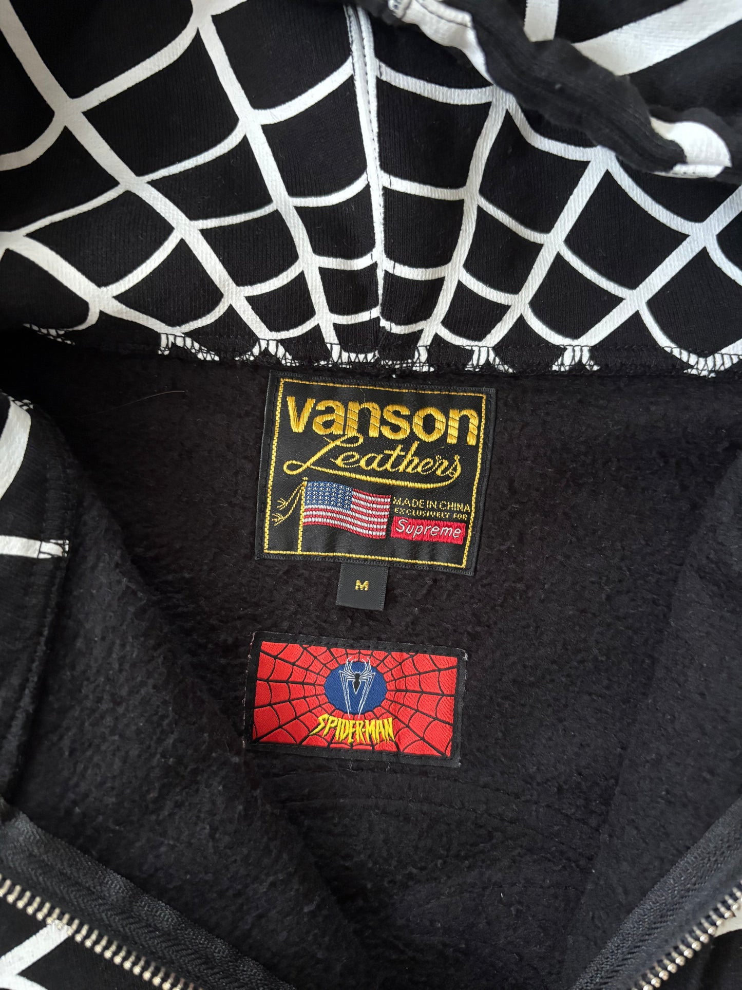 Supreme Vanson Leathers Spider-Man Zip Up Hoodie (Str. M)