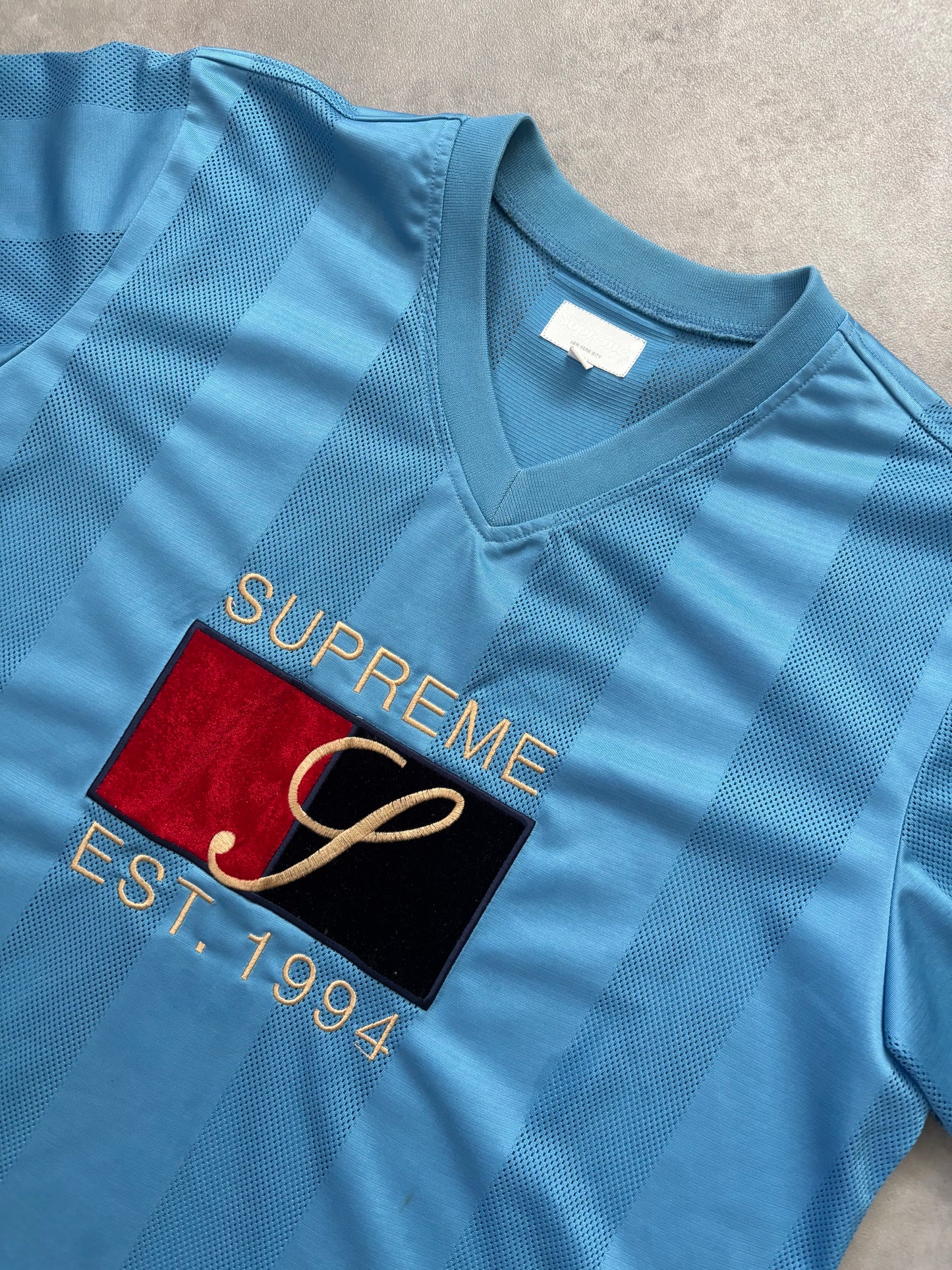 Supreme Velvet Logo Mesh Stripe Top (Str. M)