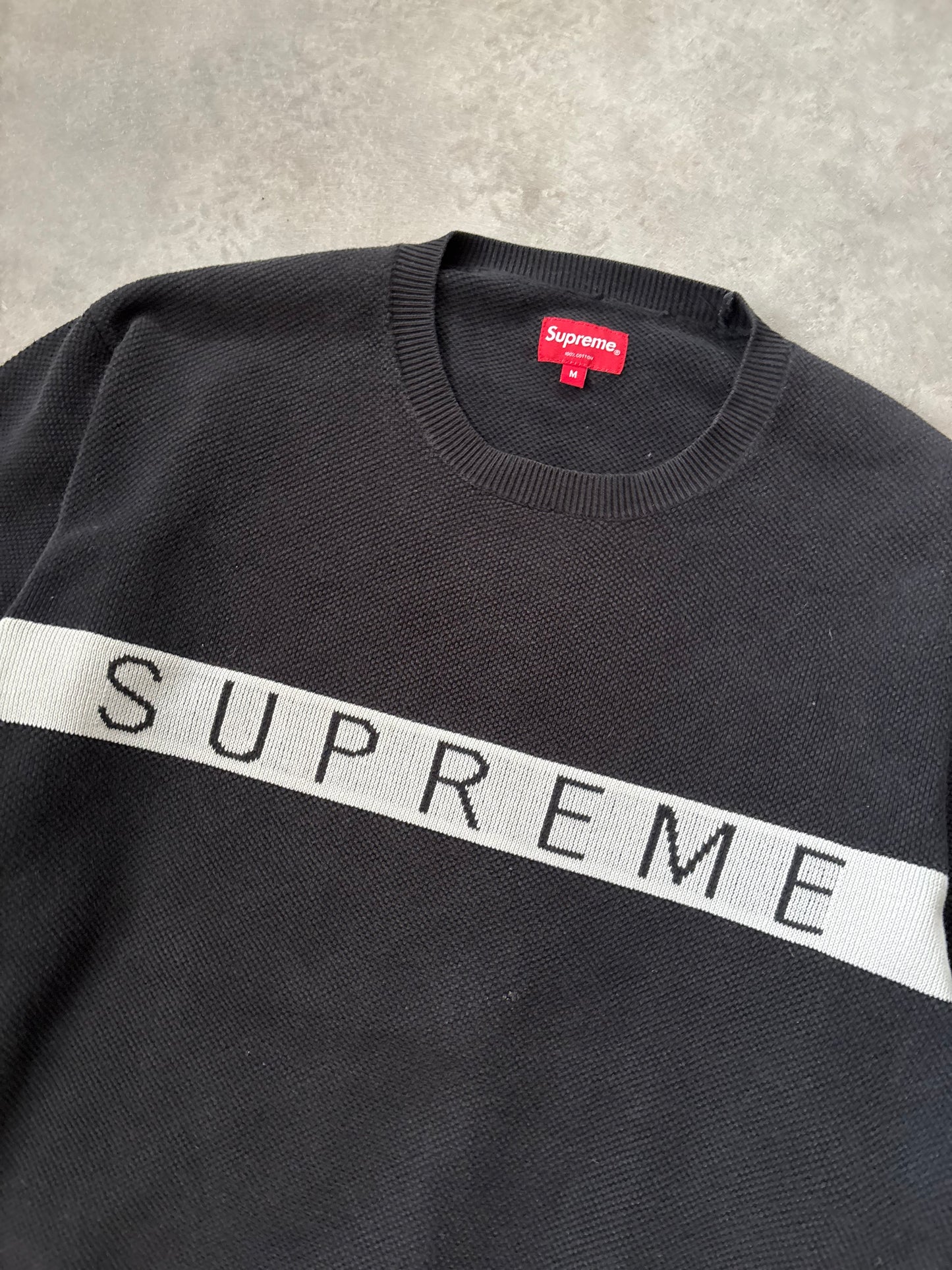 Supreme Logo Stripe Pique Crewneck (Str. M)