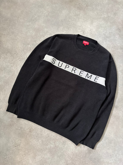 Supreme Logo Stripe Pique Crewneck (Str. M)