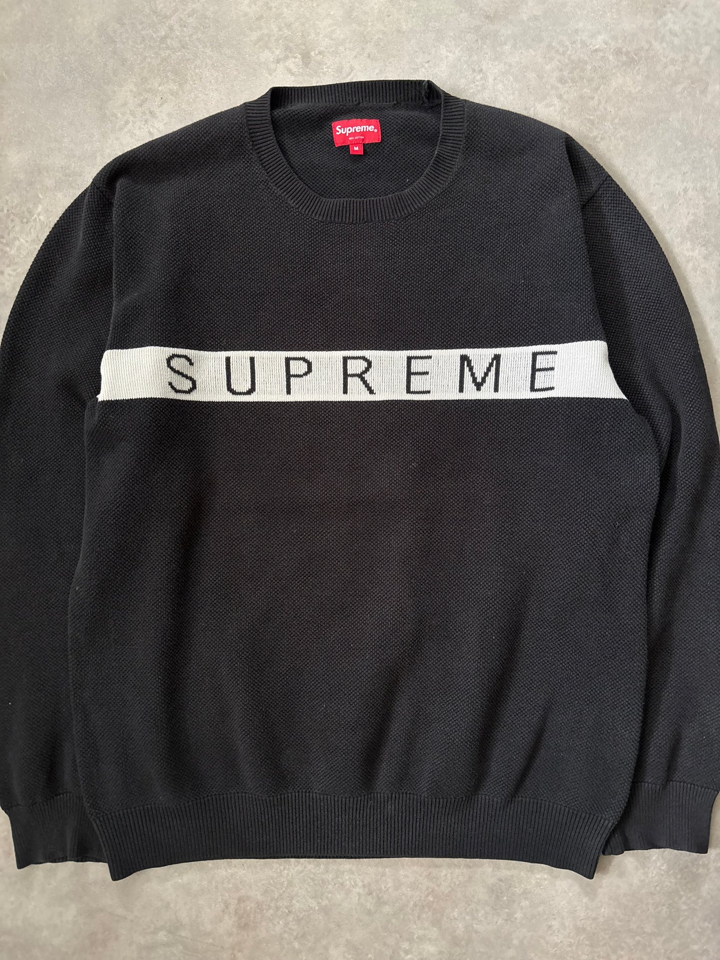 Supreme Logo Stripe Pique Crewneck (Str. M)