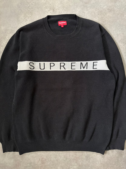 Supreme Logo Stripe Pique Crewneck (Str. M)