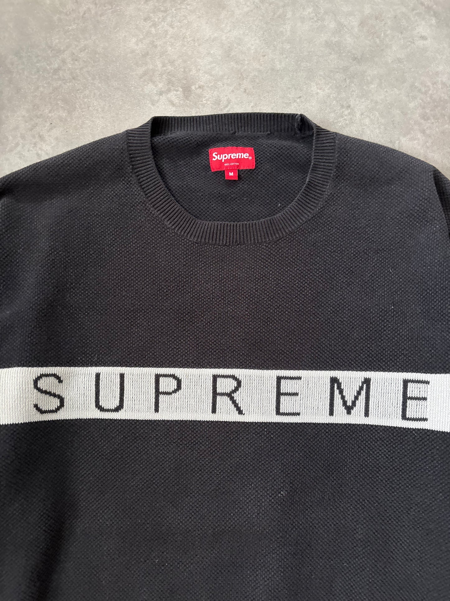 Supreme Logo Stripe Pique Crewneck (Str. M)