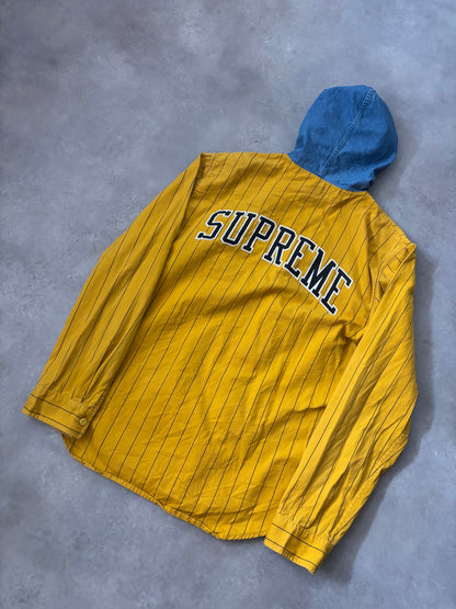 Supreme Denim Hooded Baseball Shirt (Str. L)