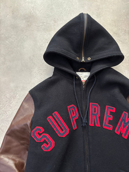 Supreme Hooded Varsity Leather Sleeve Jacket (Str. L)