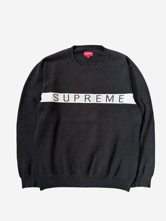 Supreme Logo Stripe Pique Crewneck (Str. M)