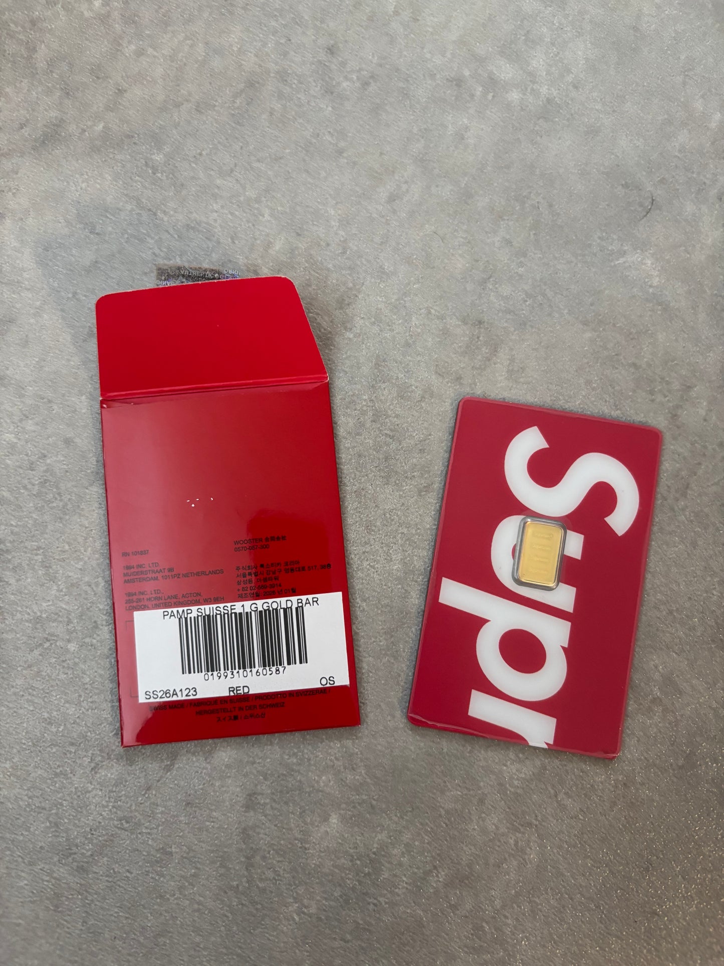 Supreme x Pamp Suisse 1g Gold Bar