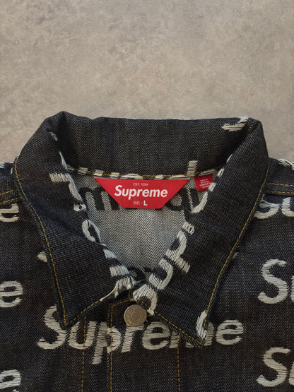 Supreme Jacquard Logos Denim Trucker Jacket (Str. L)