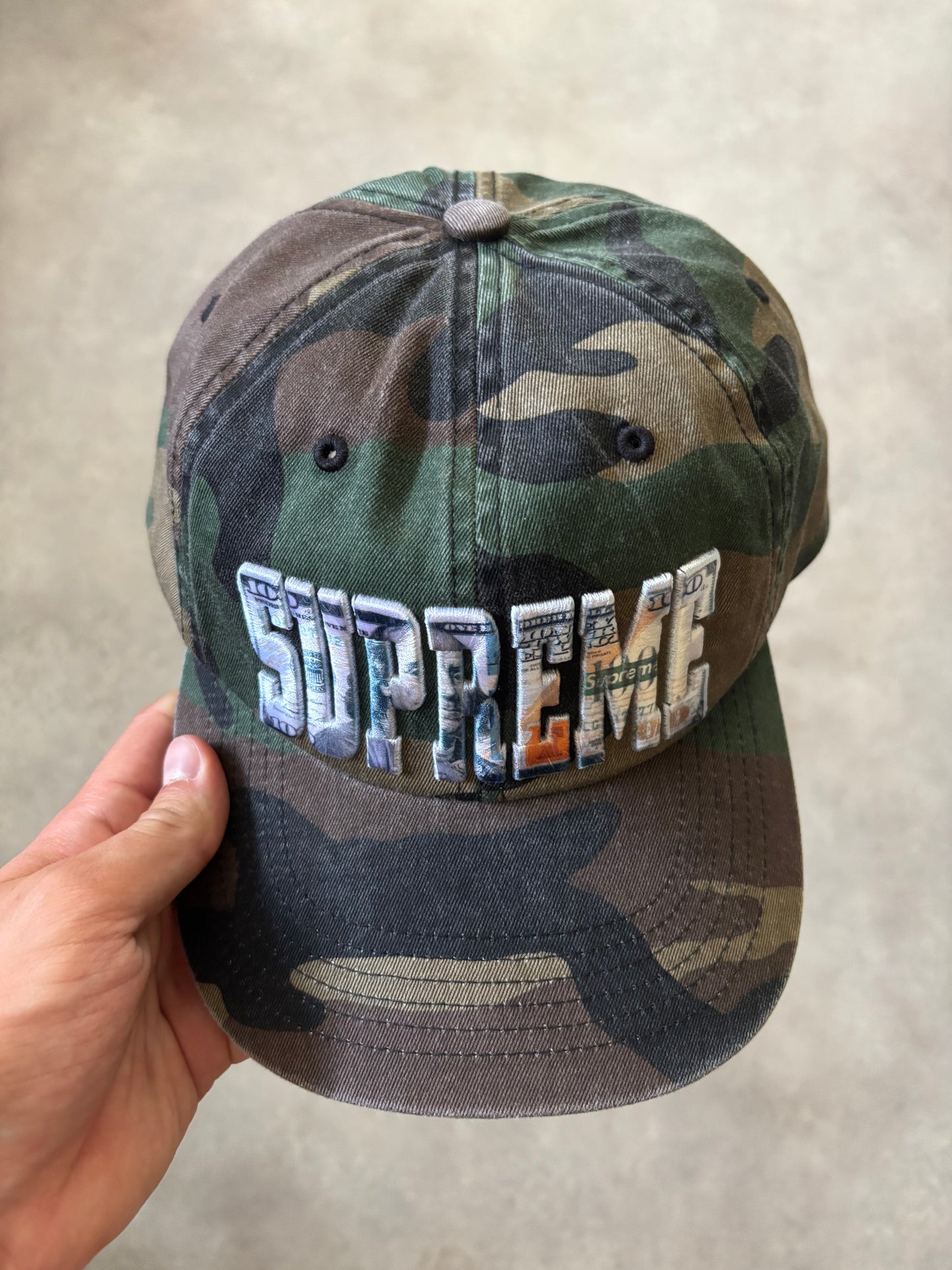 Supreme Embroidered Money Logo 6-Panel Hat