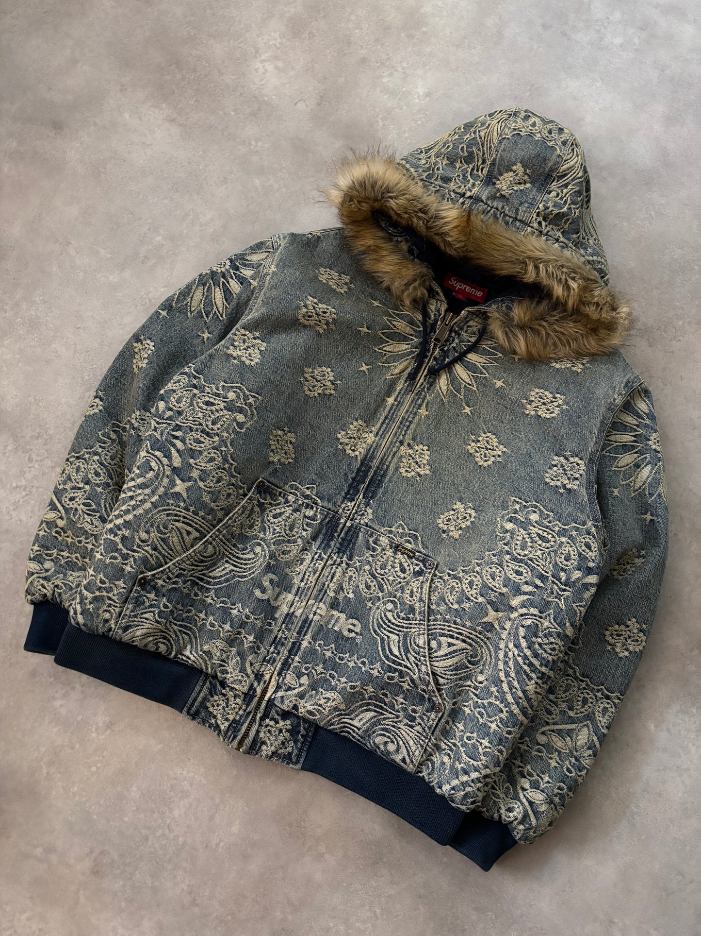 Supreme Bandana Jacquard Denim Hooded Work Jacket (Str. L)