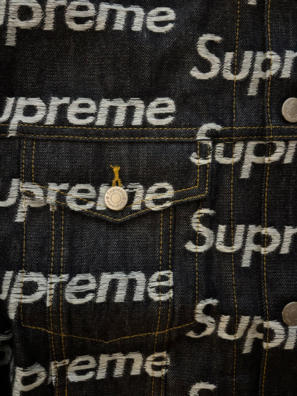 Supreme Jacquard Logos Denim Trucker Jacket (Str. L)