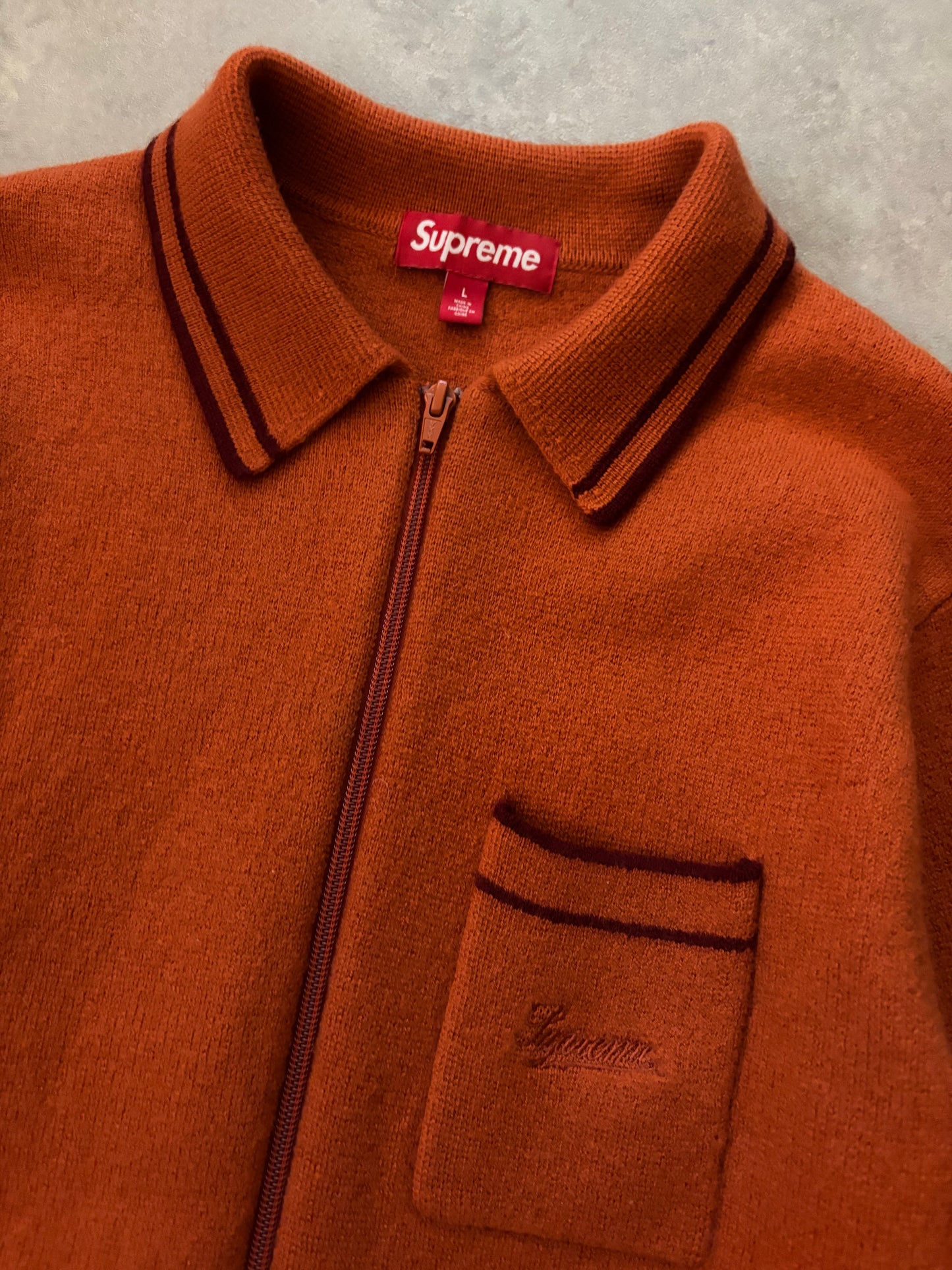 Supreme Zip Up Polo Sweater (Str. L)