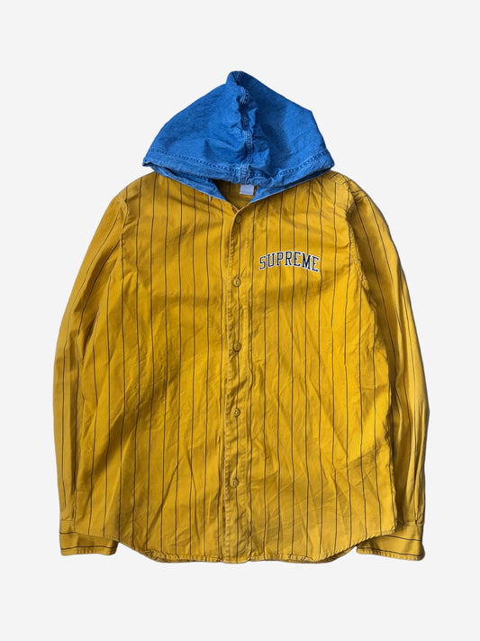 Supreme Denim Hooded Baseball Shirt (Str. L)