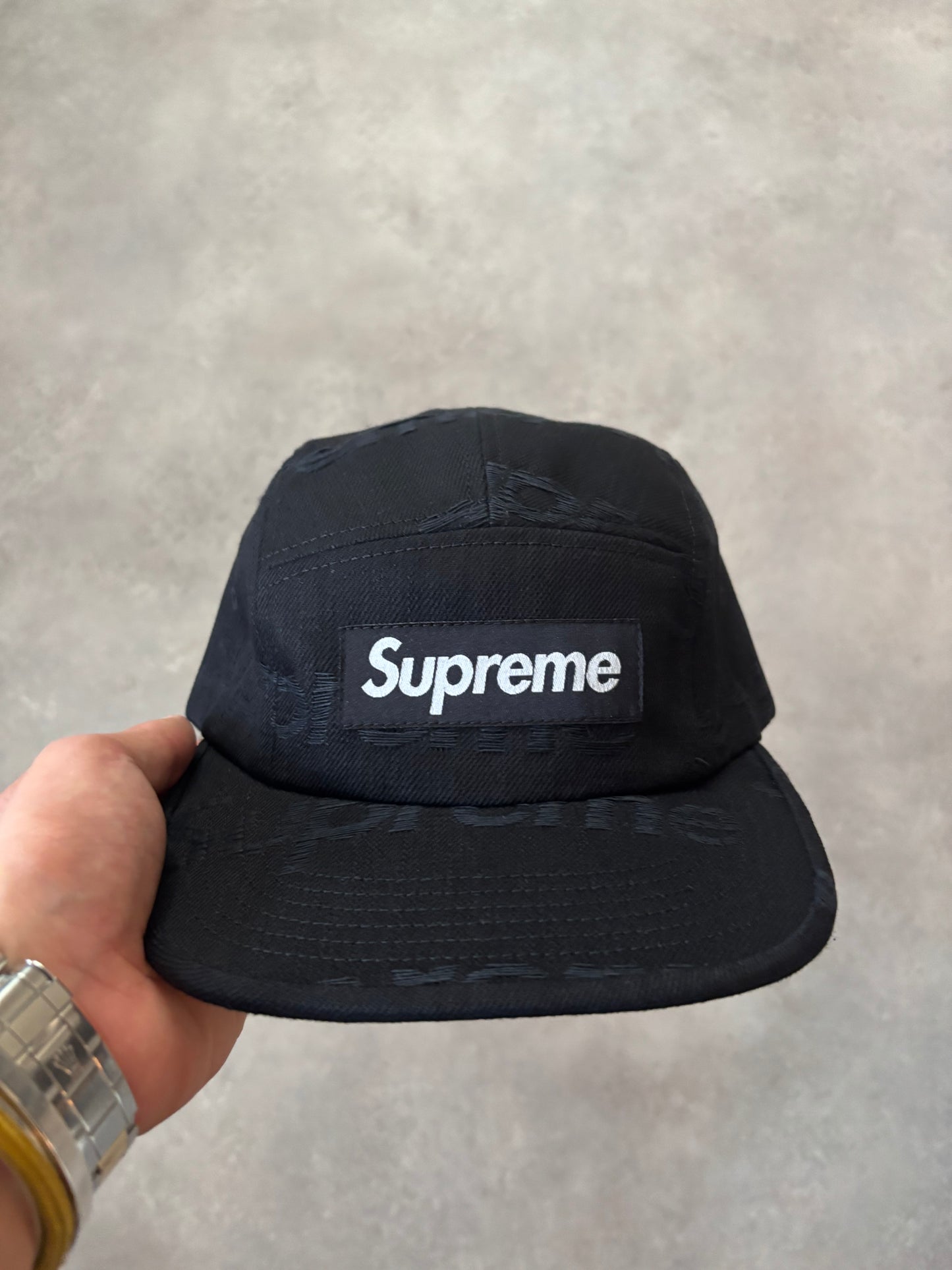 Supreme Jacquard Logos Denim Camp Cap
