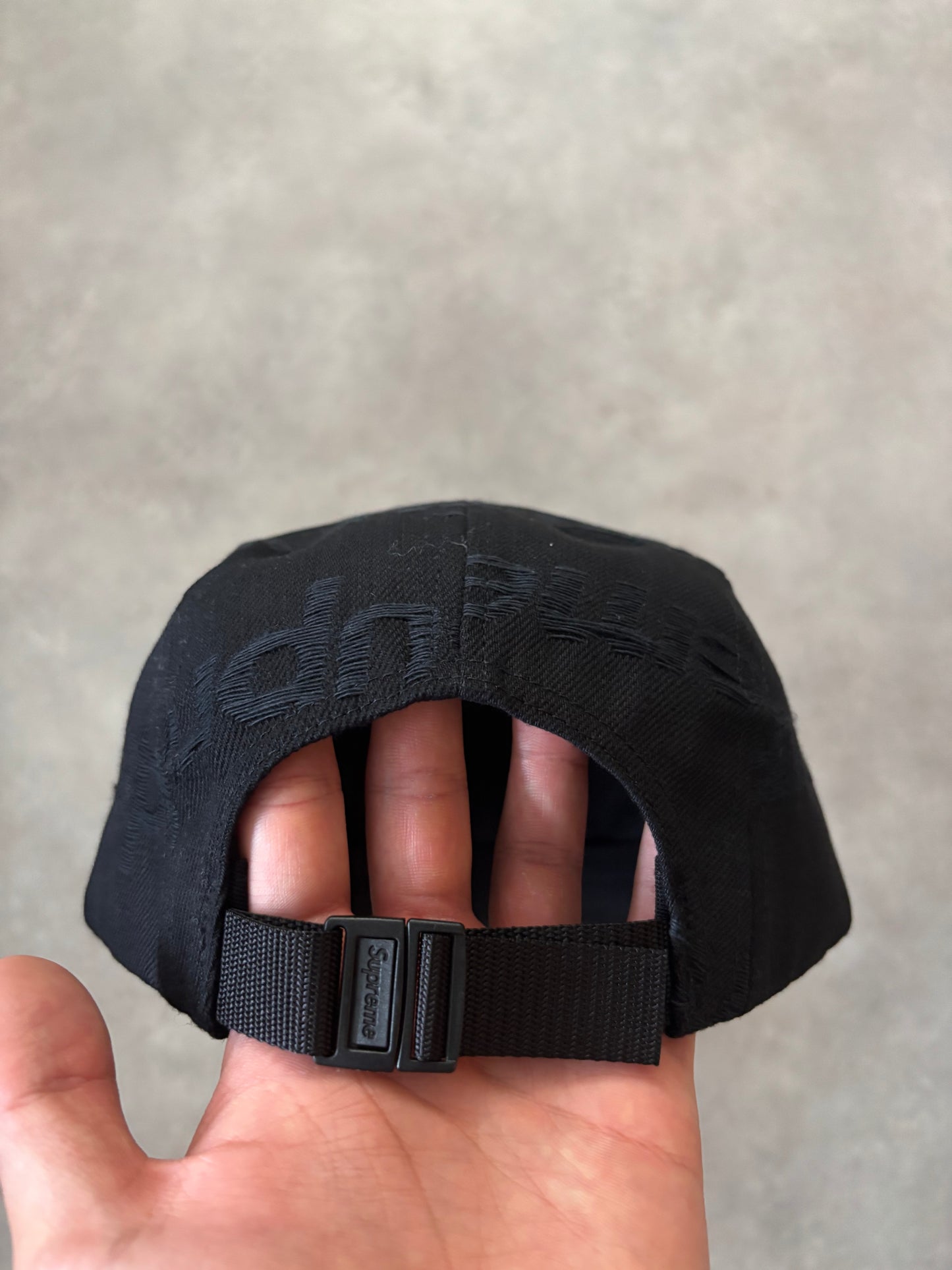 Supreme Jacquard Logos Denim Camp Cap