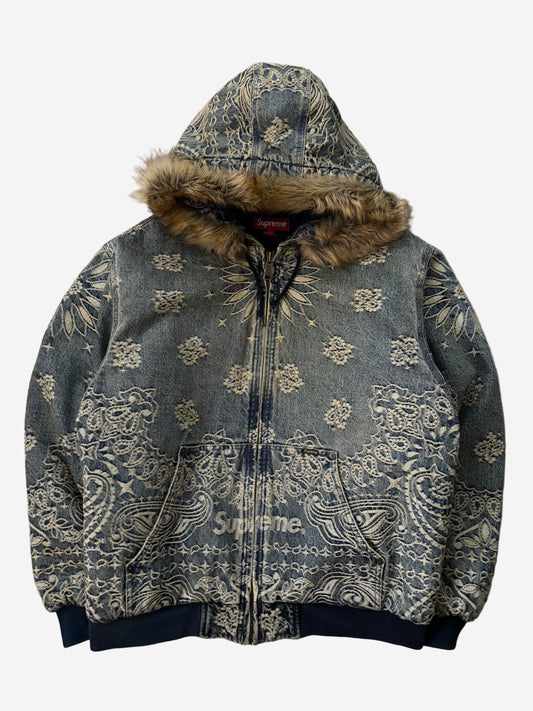 Supreme Bandana Jacquard Denim Hooded Work Jacket (Str. L)