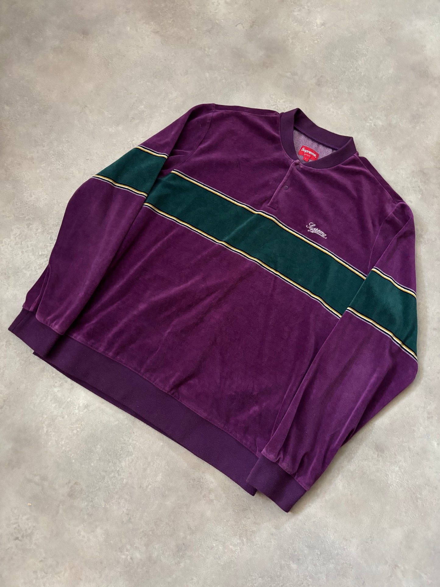 Supreme Stripe Velour Raglan L/S Polo (Str. L)