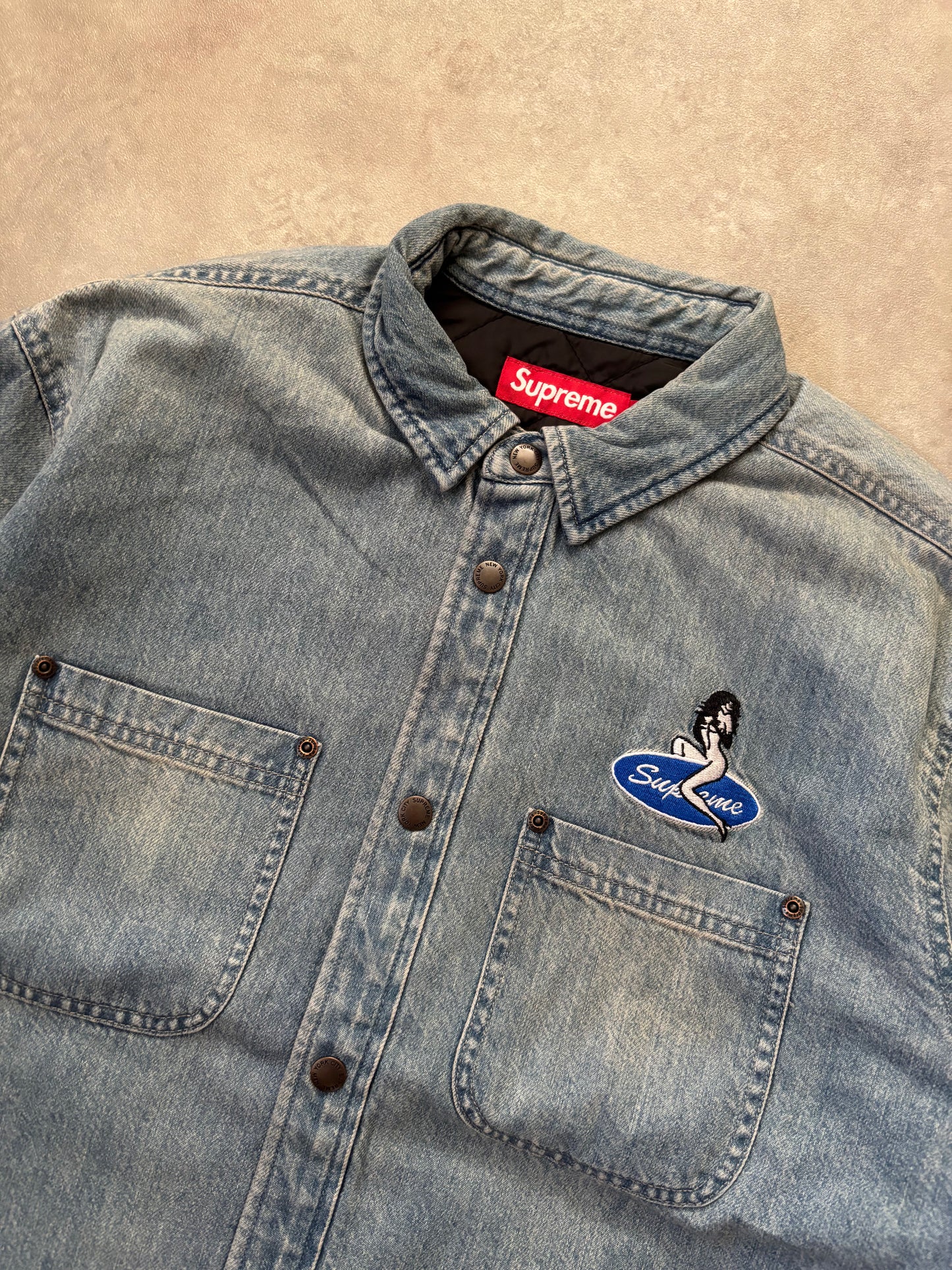 Supreme Quilted Lined Denim Snap Shirt (Str. M)