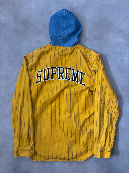 Supreme Denim Hooded Baseball Shirt (Str. L)